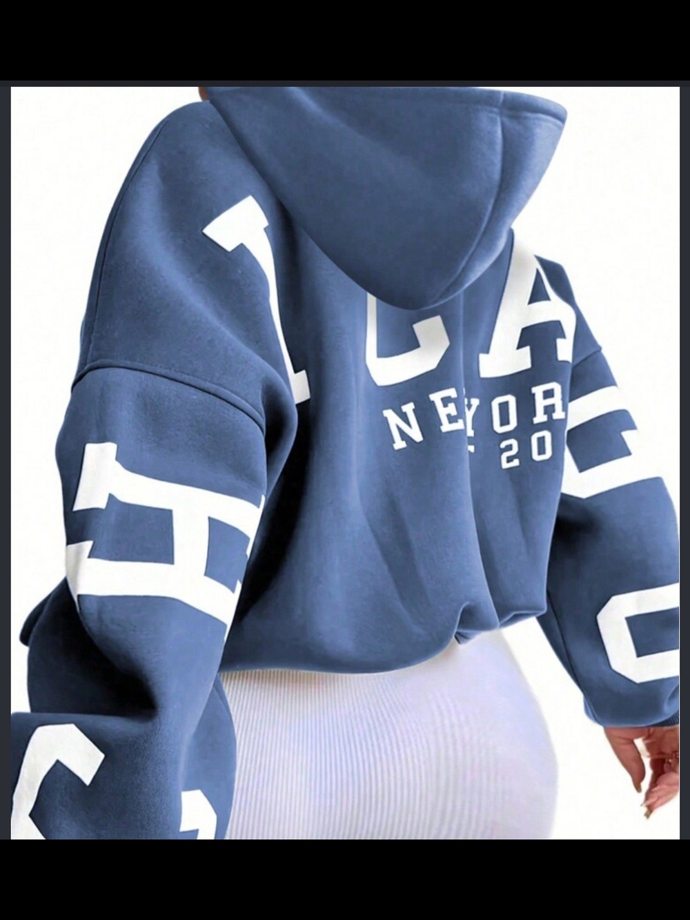Blue Graphic Hoodie Sweater with White Lettering - Unbranded